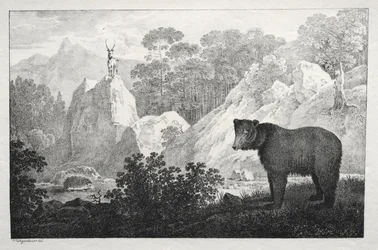 Mountainous Landscape with Bear in the Foreground