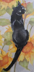 Black Cat Among Sunflowers