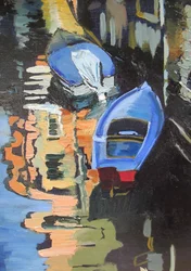 Blue Boats Canal Reflections