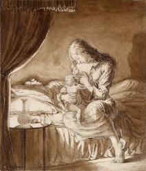 Night Scene-Woman Feeding Her Child, c. 1900s