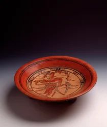 Pre-Columbian Art, Mayan Civilization, Classical Period: Tripod Vase in Painted Clay from Peten, Guatemala