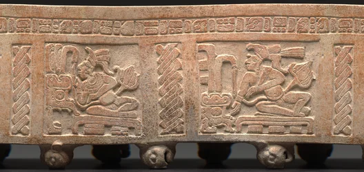Tripod Cylinder, Carved: Enthroned Lord with Glyphic Text
