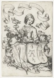 Lady with Owl and Coat of Arms with the Letters AN