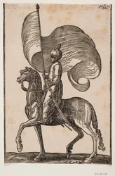 Mounted Standard Bearer, Profile to the Left; He Carries a Sword at His Left Side