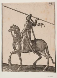 Mounted Soldier, Profile Towards the Left; in His Hand, There is a Long Spear Lifted, as if He Were in the Act of Throwing It