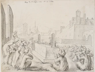 Turkish Women Mourning Around a Gravestone