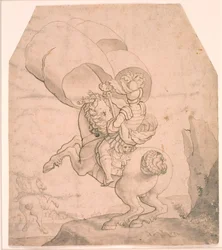 Two Horsemen, the Foremost Bearing a Standard