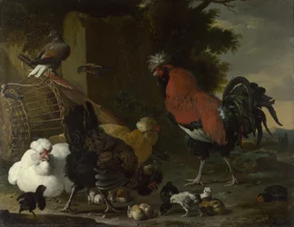 A Cock, Hens and Chicks, ca 1668-1670