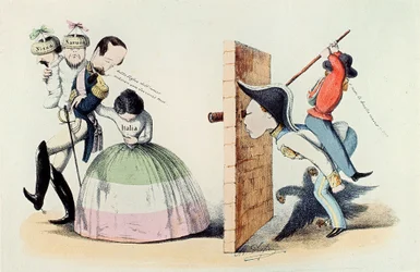 Risorgimento: Cartoon on the Treaty of Turin (Trattato di Torino) of 24/03/1860