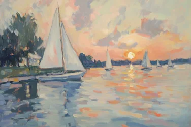 Peaceful Sunset Sailboats