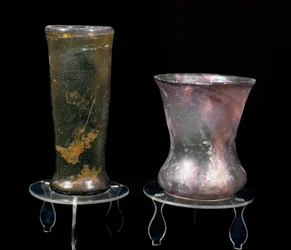 Barbarian civilization: glass cups from the Merovingian period. 6th-7th century. Strasbourg, Archaeological Museum of the Palais Rohan