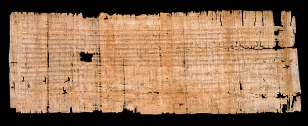Merovingian period: legal document manuscript on papyrus confirming the privilege of immunity granted by King Clovis II to the Abbey of Saint Denis