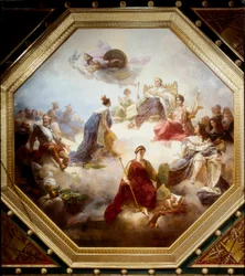 France, in the midst of the law-making kings and French jurists, receives the Constitutional Charter from Louis XVIII, ceiling of the Camondo room, Louvre, Paris