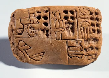 Mesopotamia: raw earth tablet with cuneiform inscription. Region Sumer. 3300 BC Paris, Musee du Louvre