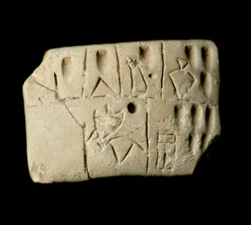 Mesopotamian Tablet of Clay Accounts in Cuneiform Writing (3200 BC)