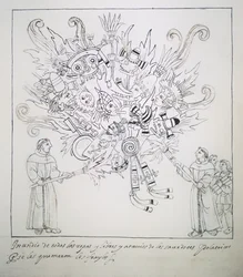 Franciscan Friars Burning Traditional Books and Clothes, from Historia de Tlaxcala by Diego Munoz Camargo