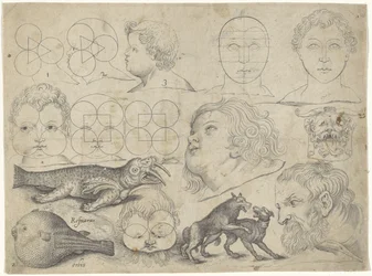 Study Sheet with Drawing Examples: Figures, Animals