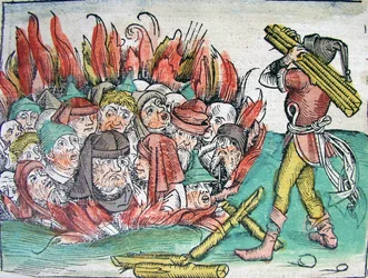 Burning of the Jews at Deggendorf in 1338 from the Schedels Chronicle of the World