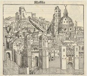 Fantasy View of the City of Marseille [recto], Three Portraits (Phereades, Pythagoras and Sappho) [verso]