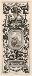 Ornamental Panel Surmounted by a Basket of Flowers and a Garland, plate 10 from the Book of Various Grotesques Painted in the Cabinet and Baths of the Queen Regent, at the Royal Palace