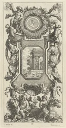 Ornamental Panel Surmounted by a Bust of a Woman and Two Putti with Flaming Trumpets