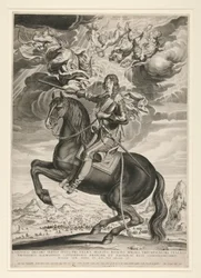 Equestrian Portrait of Louis XIII (Bourbon) at the Age of 33 (Landscape is After Callot)