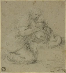 Kneeling Mother Embracing Child
