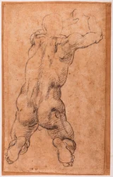 Study of kneeling male nude