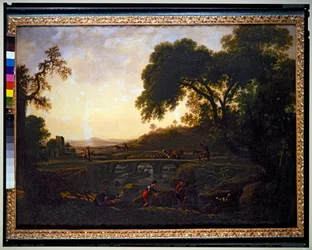 Landscape with a Bridge and Peasants and Cows and Goats
