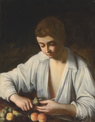A Boy Peeling Fruit