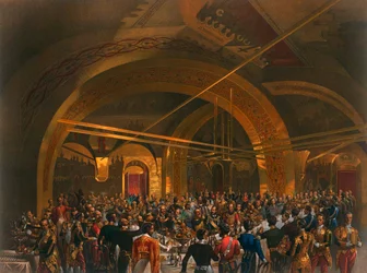 Coronation banquet for the envoys in the Golden Hall of the Great Kremlin Palace, Moscow, 1856