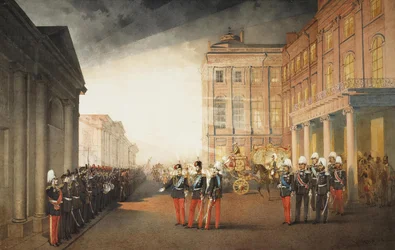 Parade in front of the Anichkov Palace in Petersburg
