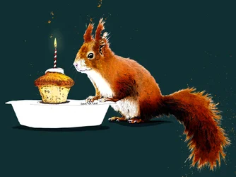 Birthday Squirrel on Deep Cyan, 2020