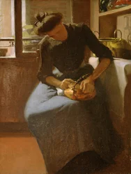 Woman polishing a Kettle