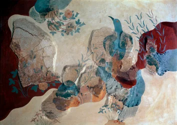Minoan art: Blue Bird fresco fragment from the House of Frescoes, Crete