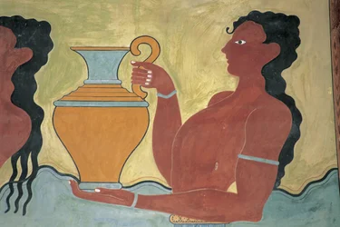 Close-up of a Mural on the Wall of a Palace, Palace of Minos, Knossos, Crete, Greece
