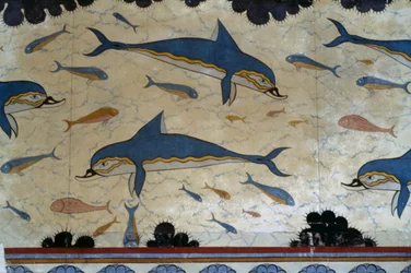 Megaron of Queen decorated with dolphin frescoes, Palace of Knossos, Crete, Greece, Minoan civilization