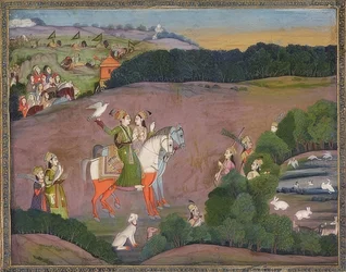 Baz Bahadur and Rupmati on the Falcon Hunt. c1735