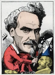Portrait of Henri de Rochefort (1831-1913) Marquis de Rochefort, journalist, politician and writer in “Le Trombinoscope” by Touchatout, cartoon by B. Moloch of 1882. Private collection