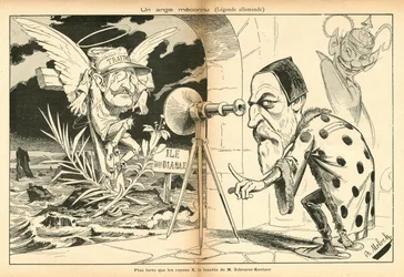 The Image for Laughter, number 4, circa 1897 - Illustration by Alphonse Hector Columbus, known as B. Moloch or Moloch: An unknown angel - Dreyfus affair, Devil Island - Dreyfus Alfred, Scherer-Kestner Auguste