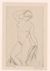 Nude woman with hand on her head