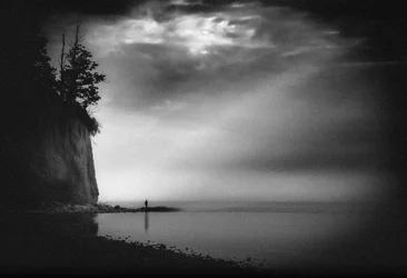 Lone Figure Misty Shore