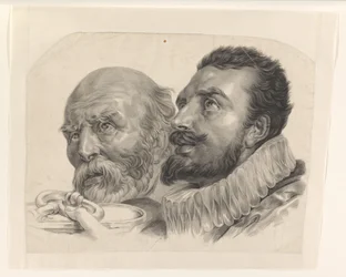 Heads of Two Men Offering a Key