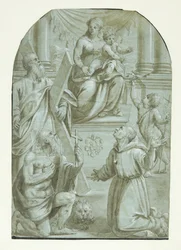 Mary with the Christ Child Enthroned, Surrounded by the Apostle Andrew, John the Baptist as a Child, St. Jerome, and St. Francis of Assisi