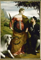 Saint Justine Adored by a Donor, a Unicorn on the Right Side
