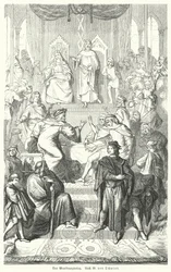 The Sangerkrieg, a Contest Between Minstrels at the Wartburg Castle in Thuringia in 1207 (engraving)