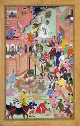 Emperor Akbar inspecting the building work at Fatepur Sikri, city completed 1584, from the Akbarnama
