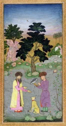 Falconer with companion and pet cheetah, from the Small Clive Album