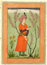 Iranian princely figure holding a cup and flask, c.1640, from the Large Clive Album