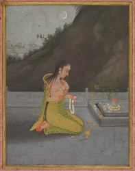 A Night Scene of Shiva Puja, c.1760-70